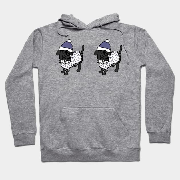 Two Cute Dogs Blue Hat and Winter Sweater Hoodie by ellenhenryart